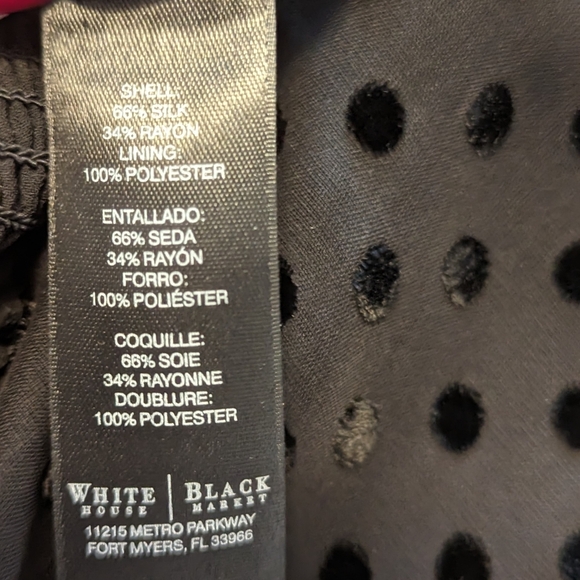 WHBM Black Chiffon w/ Velvet Polka Dot Blouse - Size 8 - Picture 7 of 7